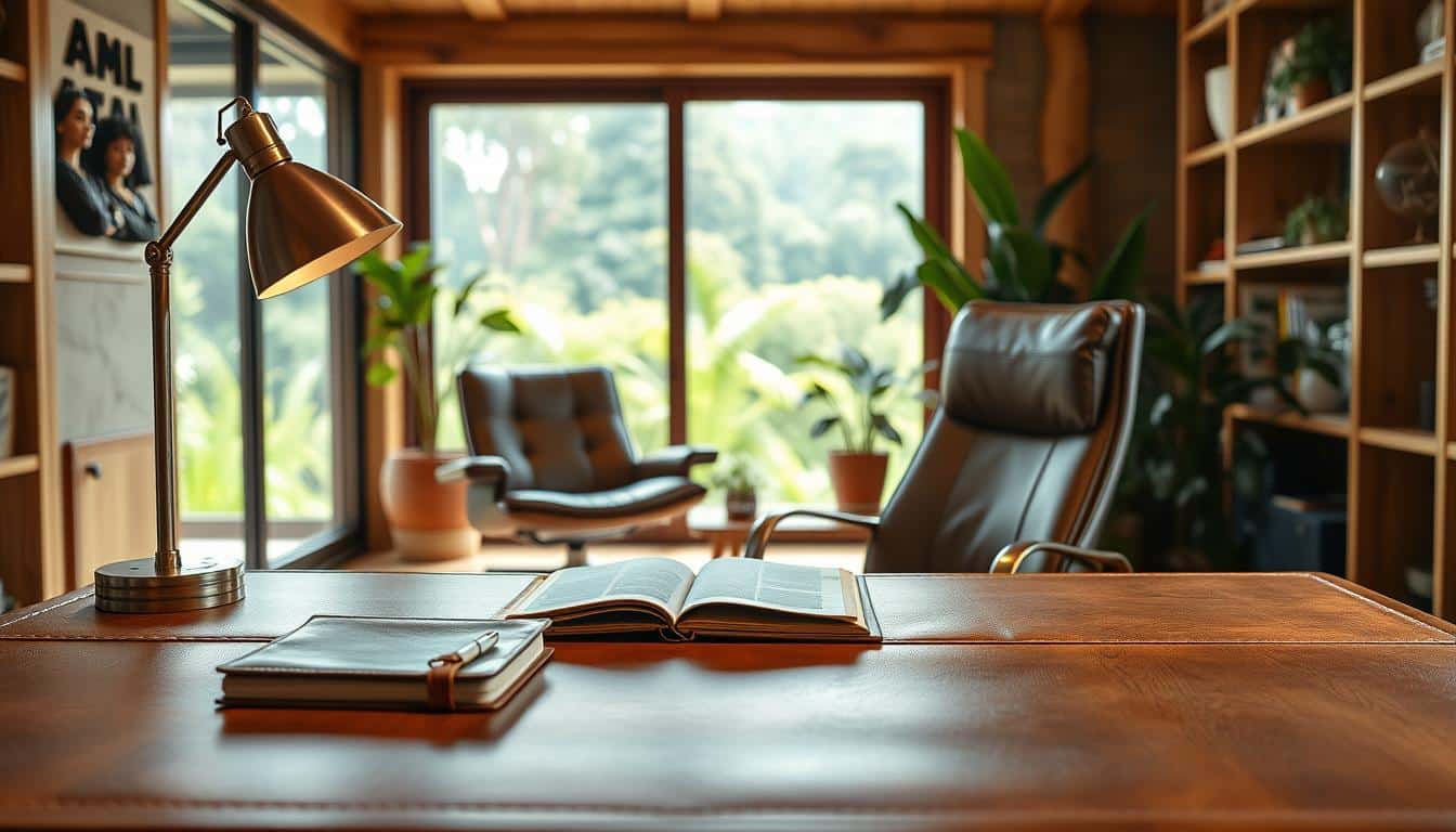 leather accents in organic workspace design